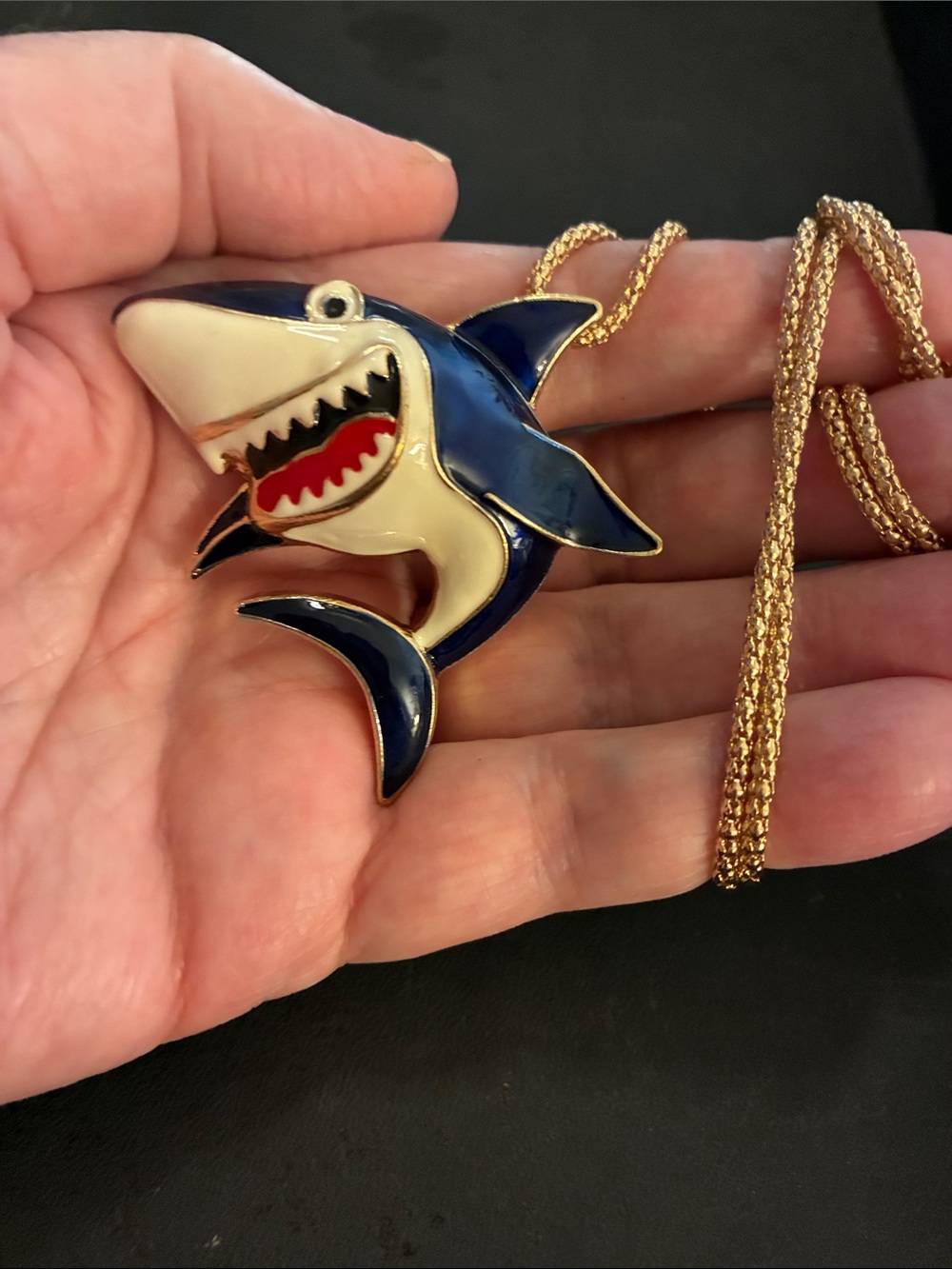 Blue Shark Pendant Necklace and Brooch in One